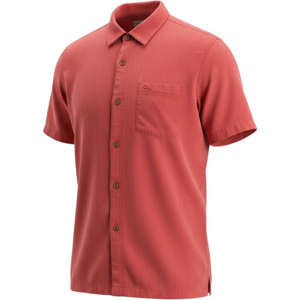 Tommy Bahama Island Zone Mens Large Coral Red Silk Blend Short Sleeve Shirt